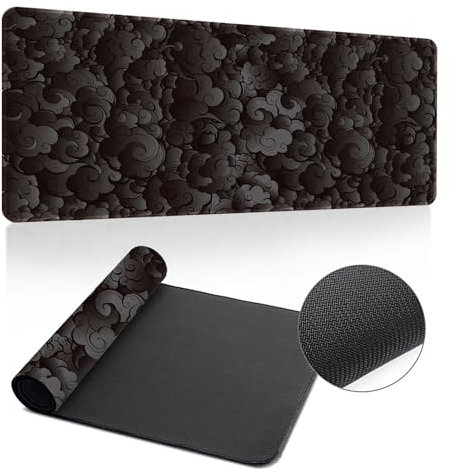 Hearda Alfombrilla Ratón XXL/XL/L, Nubes Multicolores Alfombrilla Rató, Alfombrilla Gaming con Bordes Cosidos y Base Antideslizante, Mouse Pad para Oficinas y Hogares (600x300x3mm,Negro)