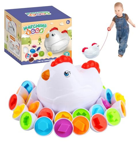 Dwafill Huevos Montessori, 12 Juego Huevos, Hen Cart Storage, Juguetes Sensoriales, Desarrollar Habilidades de Clasificación, Huevos Juguetes Niños, Ideal para Educación Infantil, Pascua