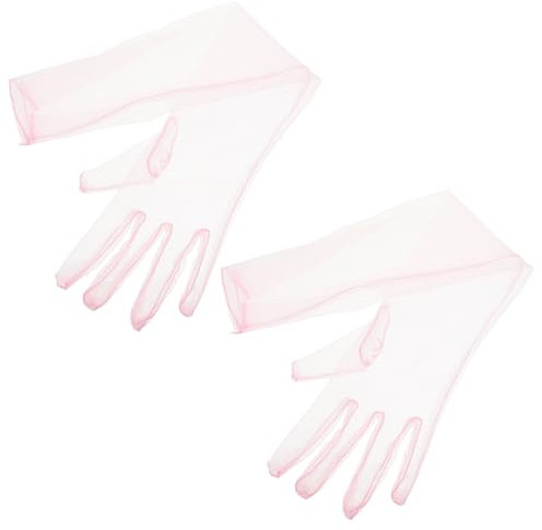 BESTYASH Guanti da Ballo in Tulle Guanti Senza Dita in Pizzo da Donna Fascia Velo Costume da Velo Nero Guanti da Lolita Veli di Perle per Le Spose Veli da Sposa per Spose Lunghi Rosa Maglia