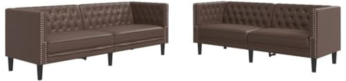 vidaXL Chesterfield Sofa Set 2-TLG., Sofagarnitur mit Kissen, Sitzgruppe für Wohnzimmer, Polstersofa Couch Sessel, Braun Kunstleder