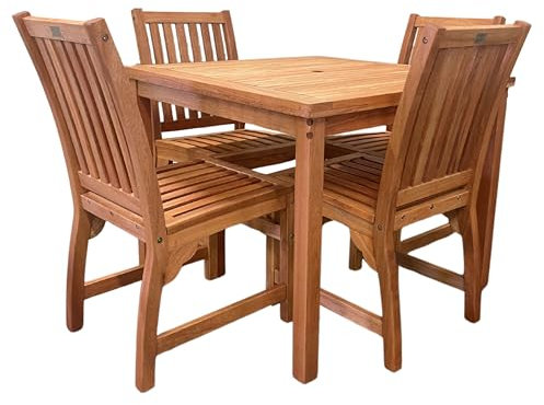 BrackenStyle Melton Hardwood Garden Dining Set Clear Finish – 90cm Square Table & 4 Side Chairs – Commercial Quality Outdoor Garden Patio Set