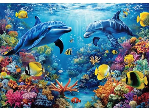 MISITU Puzzle 1000 Teile für Erwachsene Delfine im Korallenriff Puzzle 1000 Teile für Kinder ab 14 Jahren Meereswelt Puzzles