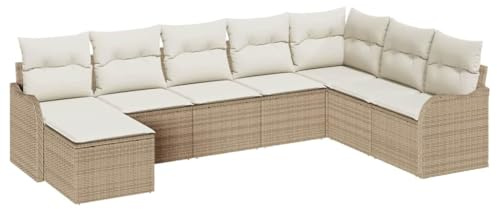 vidaXL 8-teiliges Garten-Sofa-Set in Beige und Creme mit Kissen. Modulares Design, wetterfest perfekt für den Außenbereich. Platz für 6 Personen. Ideal für Terrassen und Balkone.