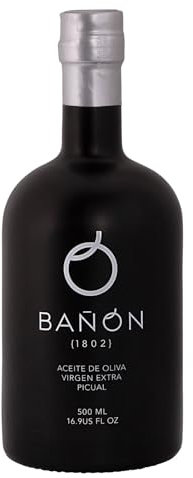 Genérico Aceite de Oliva Virgen Extra Jaén BAÑON 1802 Extraído en Frío Picual, ACEITE DE OLIVA VIRGEN EXTRA BOTELLA Gourmet Cosecha Temprana, Premio Selección Jaén, Sabor