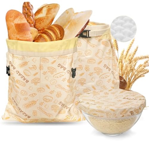 Wiederverwendbare Bienenwachs-Brotbeutel für Sauerteig, Bio-Baumwolle, Bienenwachsteigbeutel, 2 Packungen hausgemachte Brotaufbewahrung und Schalenabdeckung