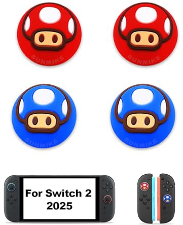 Thumb Grips Caps for Nintendo Switch 2 (2025), 4 Pcs Silicone Switch 2 Joystick Caps Soft Joy Con Thumb Grips Covers Cute Games Accessories Improve Gaming Experience - Red & Blue