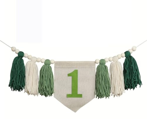 1. Hochstuhl Banner, Geburtstagsbanner mit Holzperlen und Quasten, Hängende Highchair Banner Dekoration für Party, Urlaub, Jubiläumsfeier