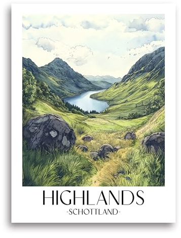 favplace Poster mit Städtemotiv Highlands Schottland Premium Kunstdruck - Stadtposter bzw. Reiseposter DIN A4 bis A1 - Leinwand Städtposter - Wandbild A3
