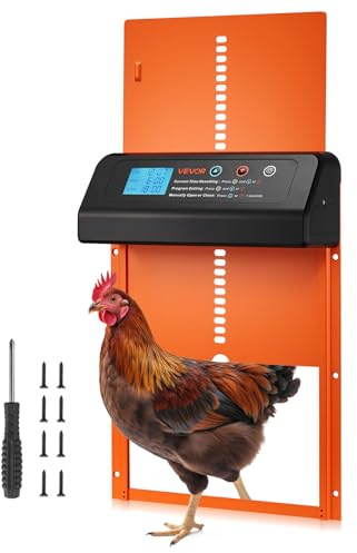 VEVOR Porte Poulailler Automatique, Alimentation par Piles, 2 Modes avec Minuterie et Réglage Manuel, Système Anti-pincement, Alliage d'Aluminium, Ouvre-porte Poulailler Automatique et Étanche, Orange