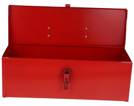 Roter Werkzeugkasten aus Metall, Leere Aufbewahrungs Werkzeugkasten | Metallkiste mit Deckel, Werkzeugaufbewahrungskoffer aus Eisenblech, Tragbar mit Griff und Stabilem Verschluss Zufälliger Stil