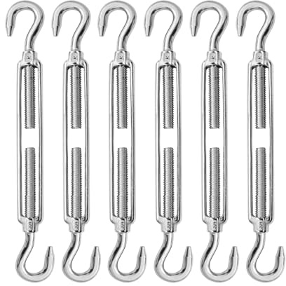 High-PQ Stainless Steel Turnbuckle Tensioner, Heavy Duty Turnbuckles, Hook and Hook Turnbuckle for Cable Tent Installation Sun Shade Gardening Decoration（M10,6PCS）