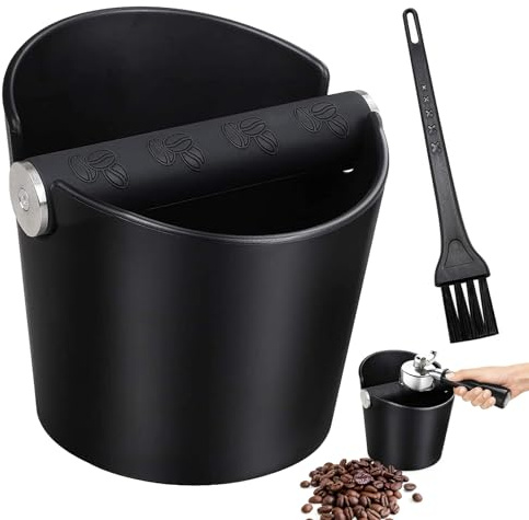 Abklopfbehälter für Siebträger mit Schalldämpfender Klopfstange und Bürste | Knock Box für Kaffeesatz aus ABS, Rutschfest Basis, Abnehmbare Metall-Stange, Ideal für Barista und Siebträger Zubehör
