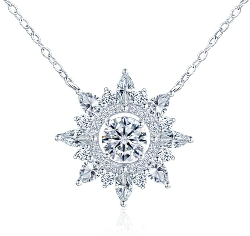 MICMIF Silberkette Schneeflocke mit 1ct Moissanite Halskette Weihnachten 925 Sterling Silber Damen Kette Hypoallergen mit VVS1 D Farbe Moissanite Anhänger für Frauen Freundin Mama