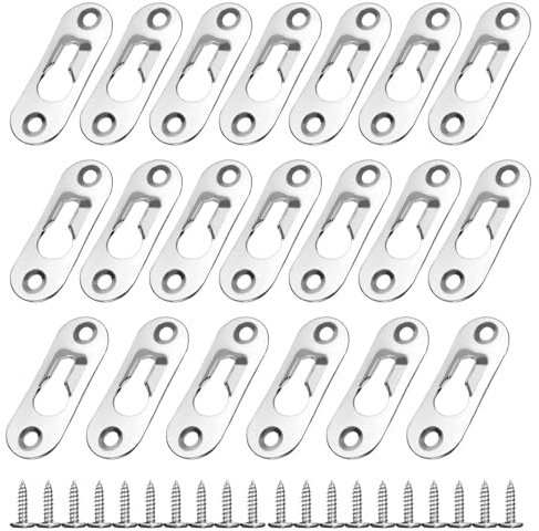 20 Stück Bilderrahmen Aufhänger, Metall Bildaufhänger, Schrankaufhängeschiene Mit 40 Schrauben, Metal Linsenkopfbeschlag Befestigung, Silber Schlüsselloch Aufhänger, Für Spiegel Bilderrahmen(44x16mm)