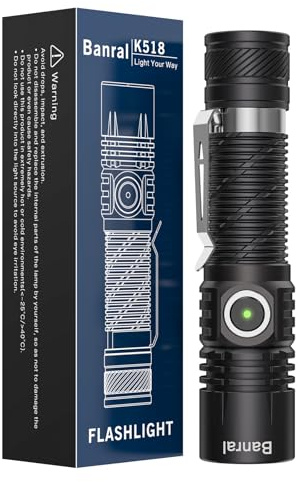 Banral Rechargeable Small Powerful Torch, Pocket Mini LED Torches | Compact EDC, USB-C Rechargeable, 12H Runtime, 4 Modes Zoomable, Memory Function, Waterproof for Home, Camping, Emergency, Car