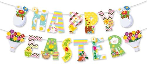 Koboko Ostern Deko Girlande,Happy Easter Banner,Osterhasen Girlande,Frohe Ostern Banner,Osterdeko zum Aufhängen,Ostergirlande Hängend Deko,Ostereier Girlanden für Frühlingdeko Osterdeko Partyzubehör