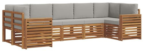 vidaXL Sofagarnituren 7 pcs Natürlich und Hellgrau Massivholz Akazie, Akazienholz Gartenmöbel-Set, modernes Sofa, Coole Lounge, modulare Sitze, Pooldeck-Style