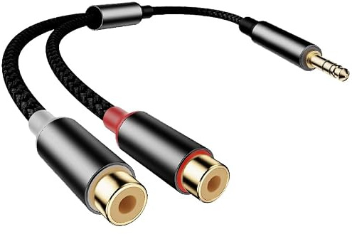 Msjuwek 3.5mm to RCA Cable 3.5mm Male to Dual 2 RCA Female Stereo Audio Adapter (Black) – 24K Gold-Plated, Nylon Braided – for Smartphone, MP3, Tablet to Speaker, Home Theater, Amplifier