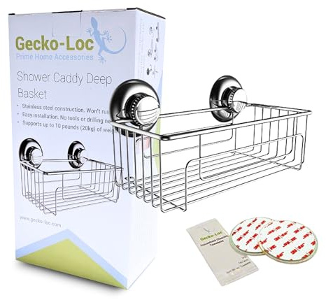 Gecko-Loc Estante de ducha con ventosa resistente de acero inoxidable - Cromo