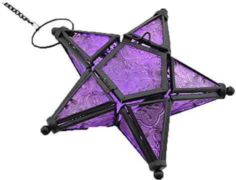 Sziqiqi Hänge Farblicher Fünf-Sterne Kerzenhalter Aus Glas, Eisen Kerzenhalter, Kerzenhalter Ornament Für Abendessen, Lila