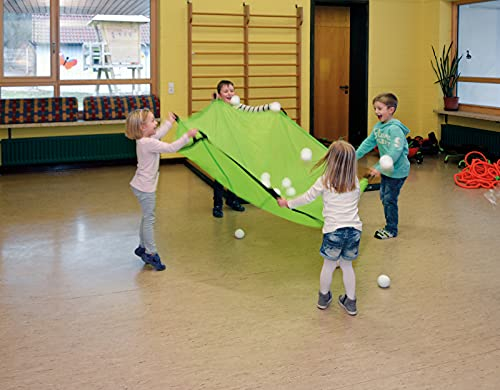 KL-Toys Schwungtuch GRASGRÜN / Ø 360 cm mit 12 Griffschlaufen / Fördert die Auge-Hand-Koordination und das Rhythmus Gefühl / Maße: Ø 360 cm / Material: Polyester