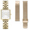 Rosefield Geschenkset The Boxy Armbanduhr Weißes Ziffernblatt Strahlenmuster Gold mit 2 Armbändern in Gold - BMWMG-X240