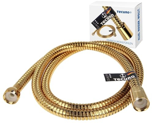 tecuro - Metall Brauseschlauch Duschschlauch, Länge 2,00 m, Anschluss 1/2 Zoll (Standard) - doppelt gewickelt, Flexibel & Knickfest, Hochglanz vergoldet - 63618