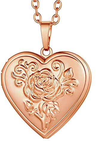 Suplight Rose Gold Locket Necklace that Holds Pictures, Personalized Photo Locket Picture Jewelry, Vintage Heart Shaped Locket Photo Picture Necklace for Women Girls