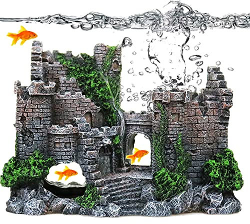 DXIA Aquarium Deko Groß Castle, Harz Dekoration und Zubehör, Polyresin Landschaft - Ideal für Kleine Garnele, Fisch, Schildkröte