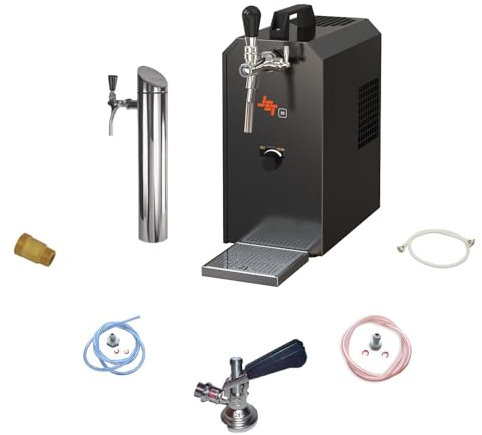 ich-zapfe.de Untertheken Komplett Set - Zapfanlage, Bierzapfanlage Jet 30K Bierkoffer mit Luftpumpe Durchlaufkühler 1-leitig Trockenkühler, bis zu 35 Liter/h, Zapfkopf:KeyKeg