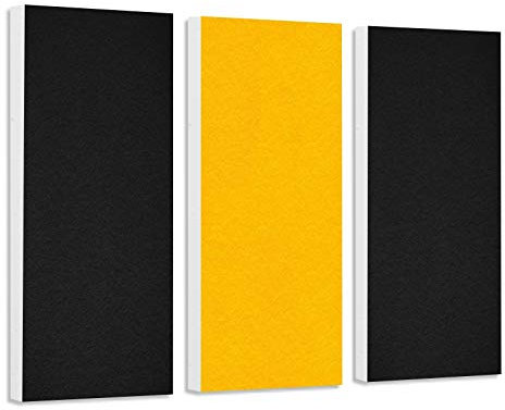 platino24 Schallabsorber COLORE aus Basotec G+ I Akustikpaneele mit Akustikfilz I 3 Wand-Paneele in Schwarz + Sonnengelb I Akustikplatten zur Schalldämmung in Büro, Studio & Wohnung