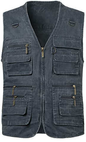 KTWOLEN Gilet da Pesca Uomo Gilet da Viaggio Sport Multitasca Giubbino da Lavoro Smanicato Reporter Caccia Gilet da Fotografi Giacche Safari, Blu, L