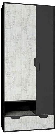 Furniture24 Kleiderschrank Nano NA2 Schrank 2 Türiger Drehtürenschrank 6 Einlegeboden 1 Schubkästen Kleiderstange