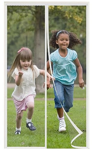 Orumrud Mosquitera Puerta Magnética, Cortina Mosquitera para Puertas 110x200cm, Fibra de vidrio Reforzada con Correas, Cortinas Mosquiteras para Puertas, Puerta Doble, Patio, Sala de Estar, Blanco