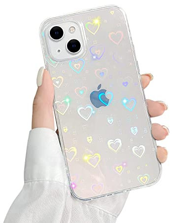 Ownest Kompatibel mit iPhone 13 Hülle Aesthetic Transparent Glitzer Love Herzen Mode Case Silikon TPU Handyhülle Mädchen Durchsichtig Schutzhülle - Transparent