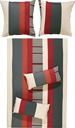 REDBEST Bettwäsche Single-Jersey rot-anthrazit Größe 1x 155x220 cm + 1x 40x80 cm