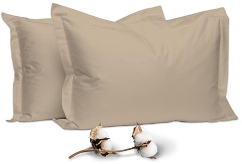 Pizuna Coton Peigné Set de 2 Taies d'oreiller 50x75 cm simplement taupe, 100% Coton Longue Tige 400 Fils Armure Satin Taies d'oreiller Douces 50x75 en Coton(simplement taupe taies d'oreiller 2 Pièces)