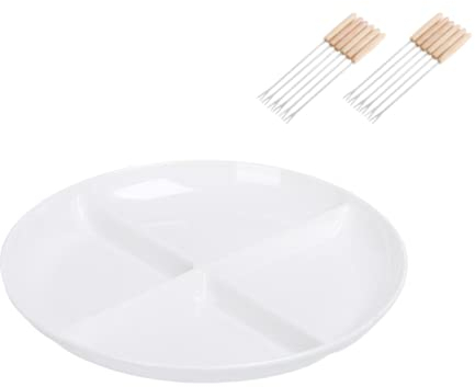 Fondueteller 4 Teiliges Set Fondue Teller Weiß mit 12 Fonduegabeln 24.5cm/10 inch