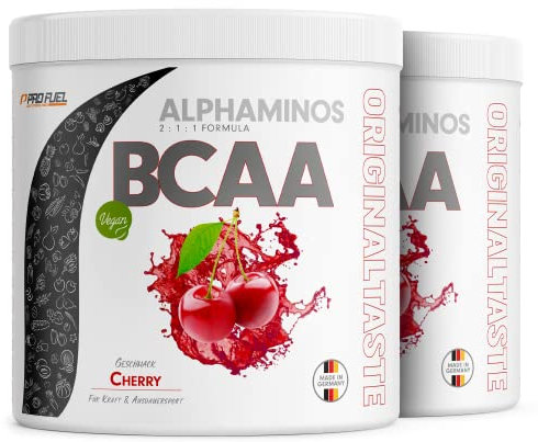BCAA Pulver 600g KIRSCHE - Alphaminos BCAA 2:1:1 Drink mit 8000 mg B.C.A.A. - unfassbar leckerer Geschmack, Essentielle Aminosäuren Leucin, Isoleucin & Valin - vegan - laborgeprüft mit Zertifikat