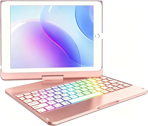 MMK Funda con teclado para iPad de 6ª generación 2018, iPad 5ª generación 2017, iPad Pro 9.7, iPad Air 2, iPad Air 1, retroiluminada, rotación de pantalla 360 grados, funda para iPad con teclado,