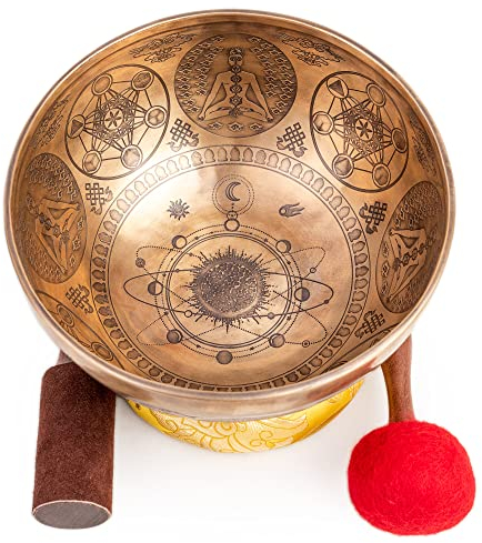 Juego de cuencos tibetanos grandes de 9 pulgadas, grado curativo maestro para baño de sonido, chakras, 7 metal, meditación, yoga Himalayan Bazaar