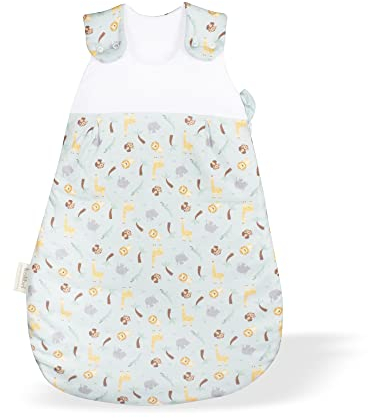 kolibri Baby-Schlafsack I Kliniklieferant Nr.1 I Atmungsaktiv I Für 0 bis 12 Monate | Ganzjahr Babyschlafsack I OEKO-TEX 100 zertifiziert | Ärmellos Schlafsack | 2.5 TOG | Safari I 74/80 I