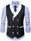 LQX Blazer Jacke Herren Slim Fit Business Weste Herren Ärmellos/Langarm Anzug Herren Basic Revers Weste Zweireihig Farbkontrast Design Taschen Jacken Herren E-Black2 XL