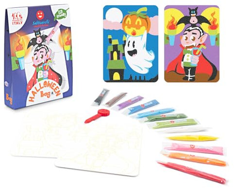 Sabbiarelli Sand-it For Fun - Sac Halloween - Mini Kit Créatif: Colorie avec du Sable des Dessins d'Halloween, 12 Sachets de Sable Coloré, Activité Manuelle, Enfants de 5 ans et plus