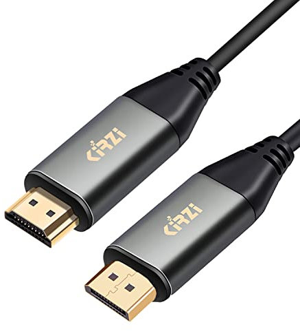 Kirzi 4K DisplayPort to HDMI Cable Adapter, [Aluminum Shell] High Speed (1440P 60Hz, 1080P 120Hz) Uni-Directional DP to HDMI Cord Compatible for Dell, HP, Insignia, Samsung Monitor,Projector. (6.6ft)