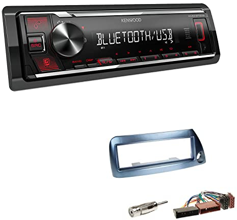 Kenwood KMM-BT209 1-DIN Autoradio Media Receiver Bluetooth USB AUX mit Einbauset passend für Ford KA 1996-2008 blau-metallic