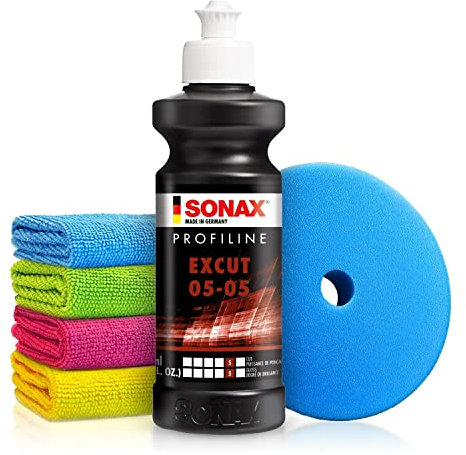 Autopolitur Set: Sonax Profiline ExCut 05-05 Schleifpolitur (250ml) - Zum Abschleifen von verkratzten oder lokal angeschliffenen Lackschichten - Auto polieren, Schleifpaste, Heavy Cut | 6-teilig