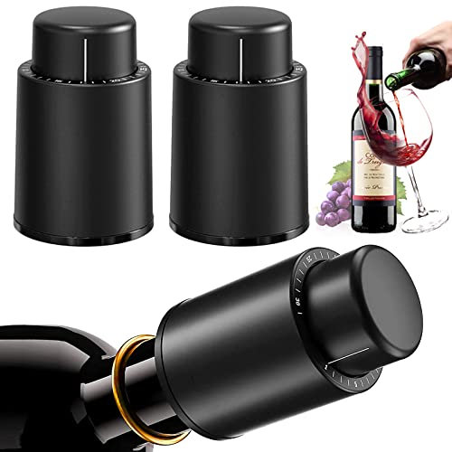 SoundZero 2 Stück Weinflaschenverschluss, Sektverschluss Flaschenverschluss, Weinverschluss Vakuum Stopfen, Vakuum Weinverschluss Set, Bestes Wein Zubehör Geschenk für Weinliebhaber (Schwarz)