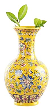 YlobdolY Petit Vase en Céramique pour Fleurs Fait À La Main Elégant Vintage Chinois Porcelaine Peint À La Main Décoratif Jaune Emaillé Vases pour Bureau Décoration Maison,E