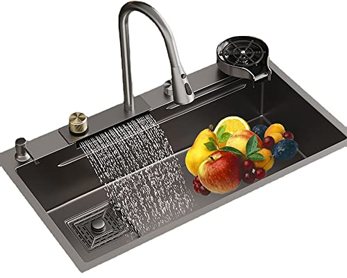 Évier Inox Professionnel 304, 1 Bac, Multifonction, Buanderie, Cuisine Cascade, Raindance Lavabo Encastré Avec Robinet Rétractable, Lave Verre (Co